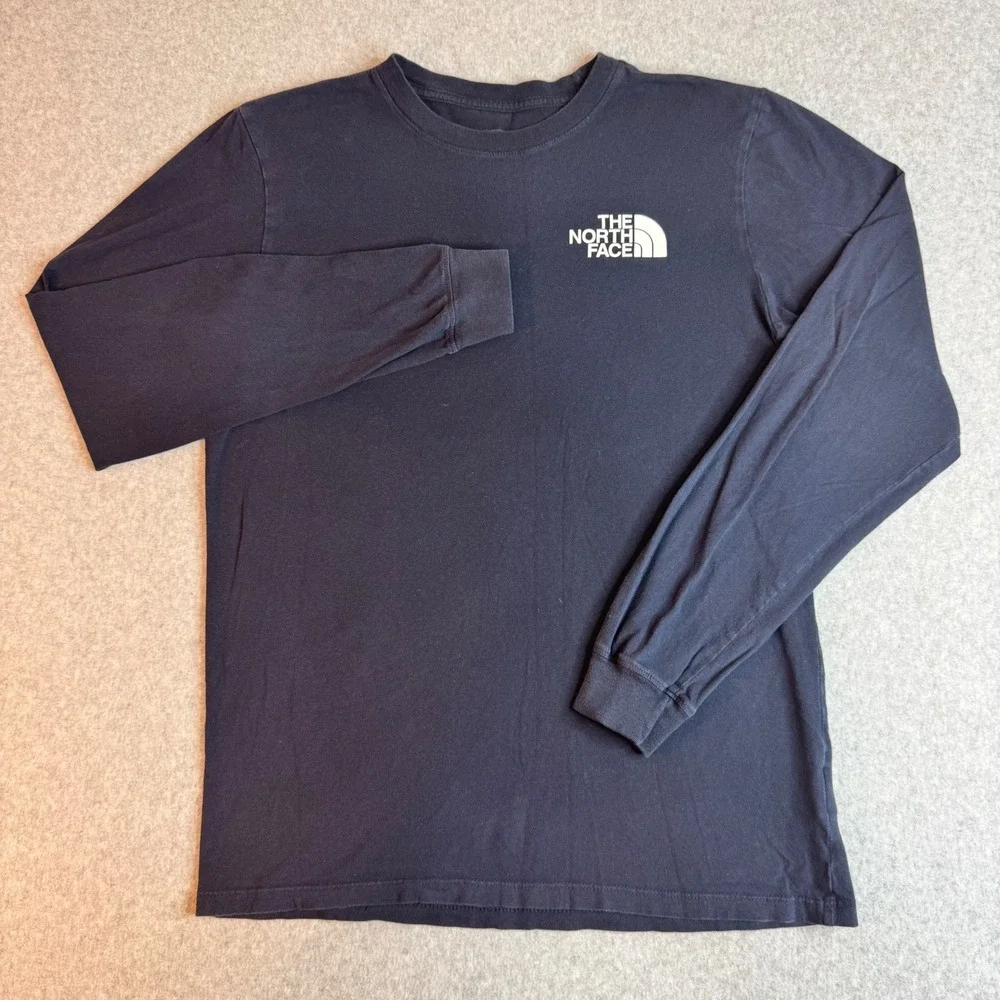 The North Face Mens Long Sleeve T-Shirt Navy Blue Box Logo Graphic Small